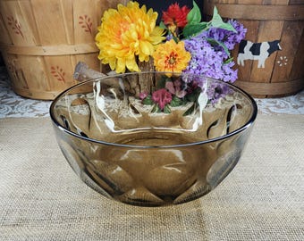 Retro Pyrex Sculptured Ovenware "Teardrop" Fireside Smoke Brown Tint Round Large Serving Casserole Bowl- 10 1/4"