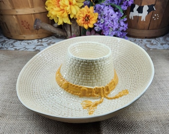 Vintage Whittier Pottery Sombrero Chip and Dip Hat Platter- Ceramic- Mexican- WPO 86 USA