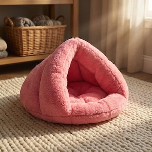 Plush Cat Cave Bed Cozy Triangle Pet Sleeping Bag Warm Kitten Hideaway Calming Small Dog Nest Gift