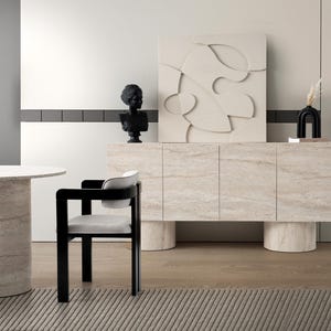 Travertine Look Wooden Console Table, Sculptural Credenza, Japandi Entryway Furniture
