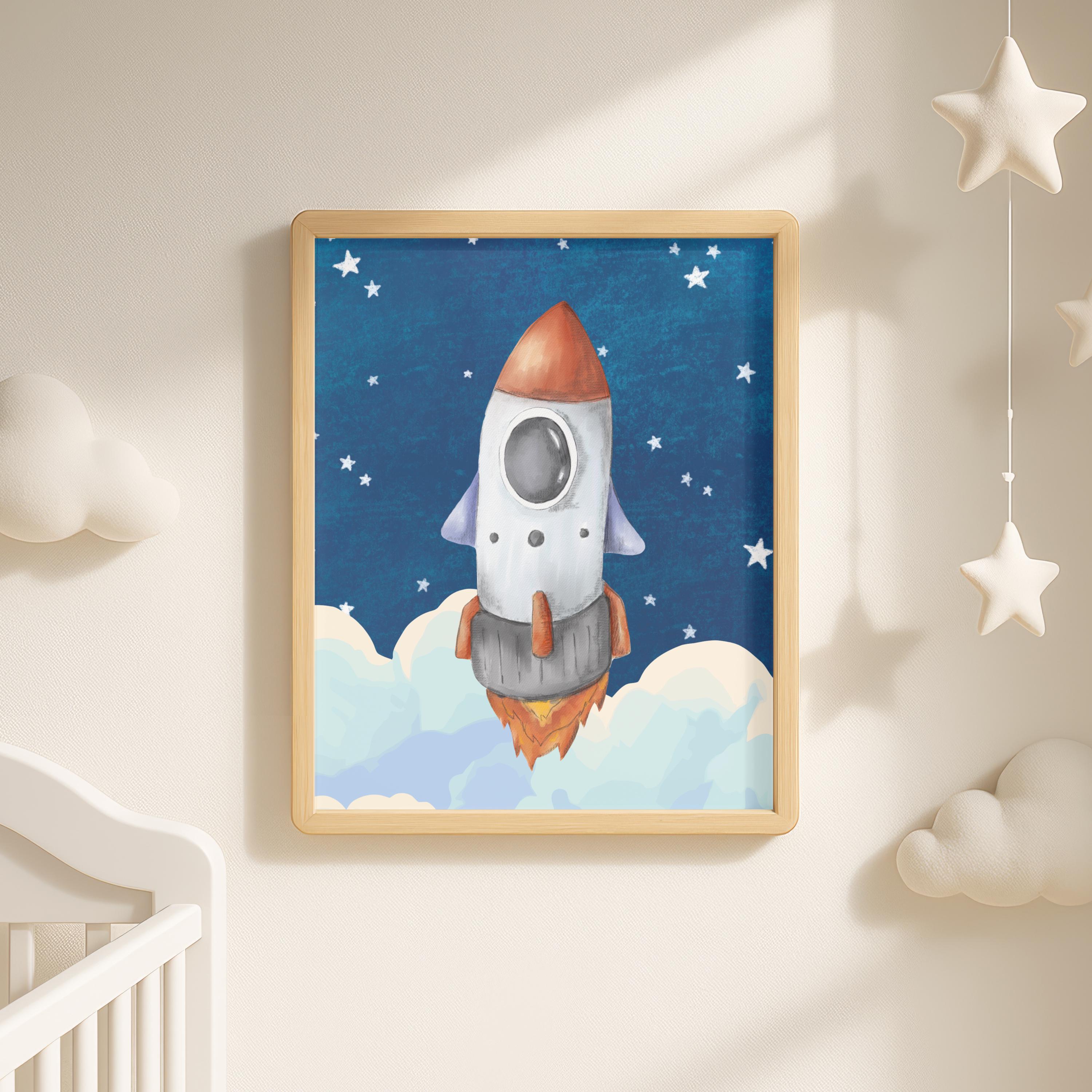 Rocket Ship Nursery Wall Art Printable, Space Nursery Decor, Rocket ...