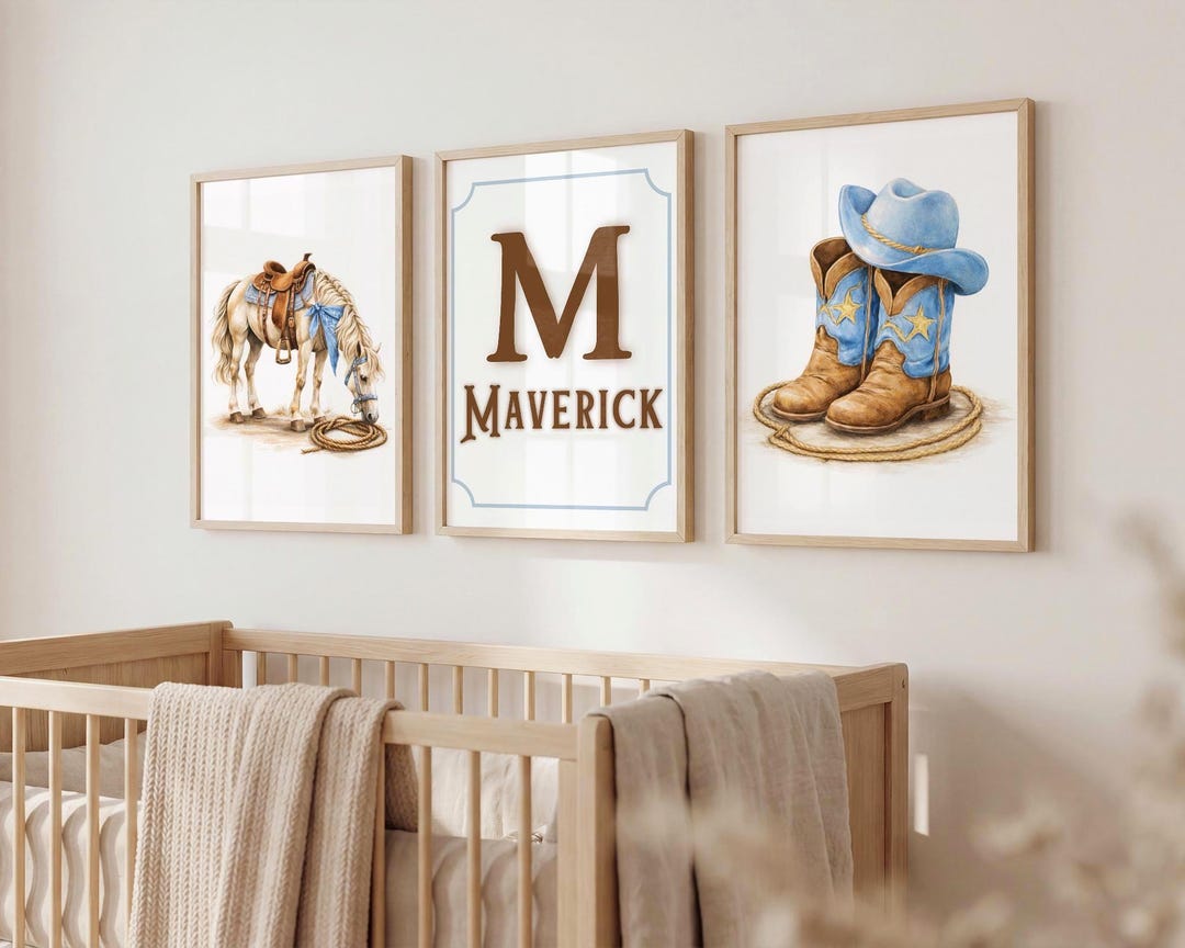 Personalized Cowboy Wall Art Set of 3, Western Nursery Room Decor ...