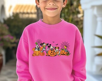 Youth Disney Halloween Sweatshirt, Mickey Minnie Pumpkin Skeleton Hoodie, Kids Spooky Season Top, Teen Fall Birthday Outfit