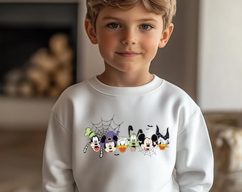 Youth Disney Halloween Sweatshirt, Mickey Minnie Spooky Faces Hoodie, Kids Fall Park Trip Top, Teen October Birthday Outfit