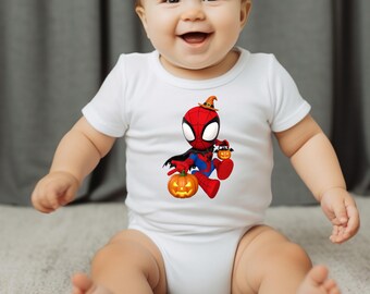 Spider-Man Halloween Baby Onesie, Spooky Infant Bodysuit and Toddler T-Shirt, First Halloween Outfit for Baby Boys and Kids