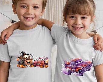 Halloween Lightning McQueen Shirts for Kids, Mater Sally Matching Sibling Tee, Toddler Trick or Treat Car  Themed Birthday Party Outfit