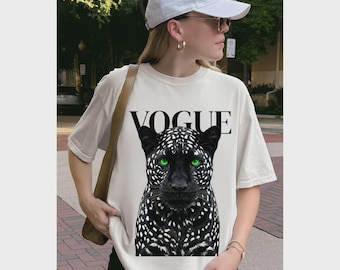 Vogue Black Panther Oversized T-Shirt, Trendy Animal Graphic Tee, Aesthetic Streetwear Leopard Shirt, Y2K Fashion Gift for Her