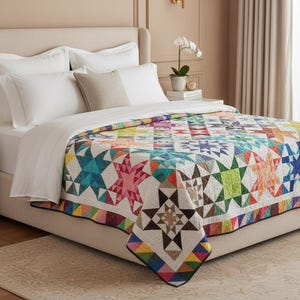 Rainbow Star Quilt Pattern PDF Instant Download | Modern Patchwork Quilt Pattern | Bed Quilt Pattern Digital Download