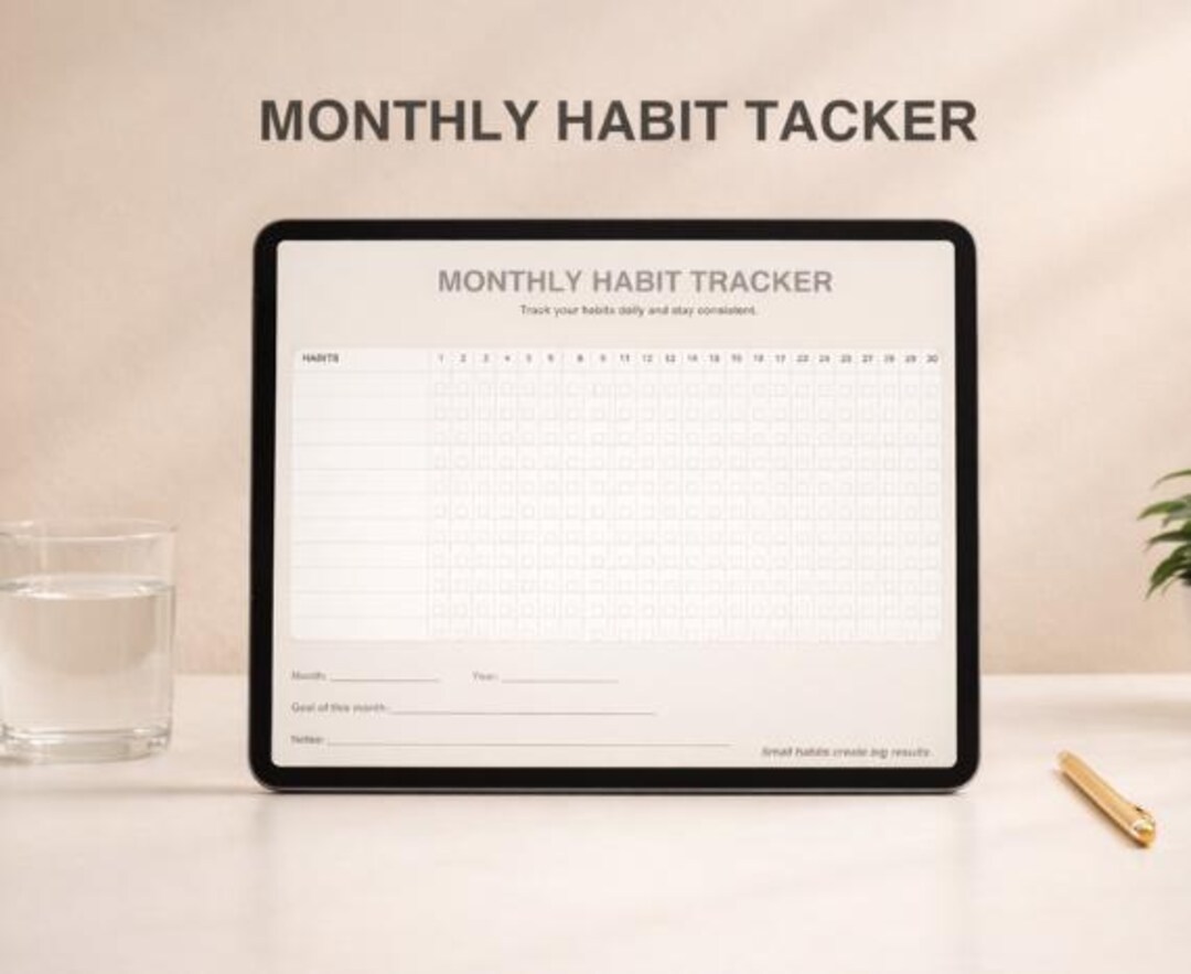 Minimalist Monthly Habit Tracker Printable | Beige A4 Planner (digital ...
