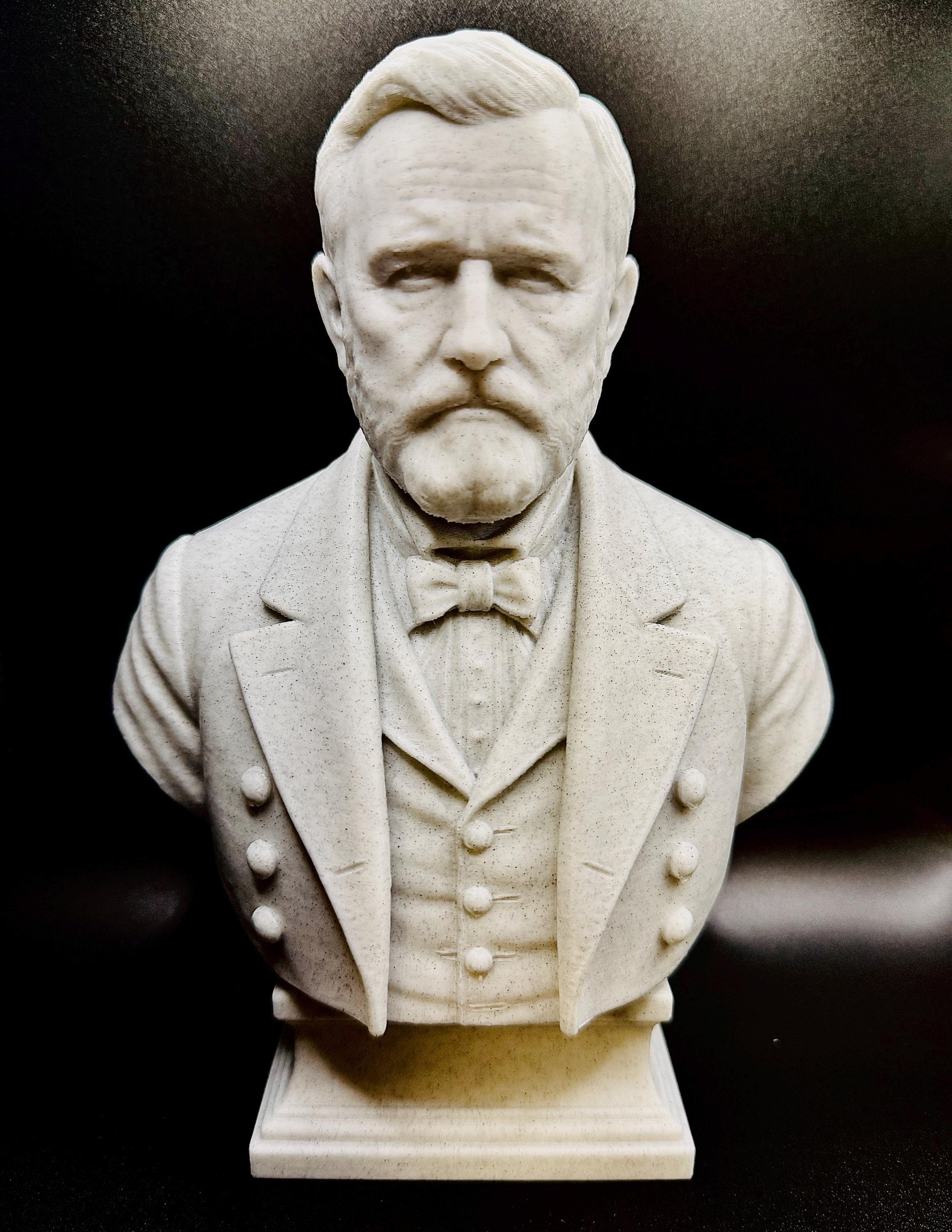 Ulysses S. Grant Bust Marble-Style 3D Printed Statue, Civil War General Desk Decor
