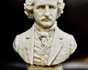 Edgar Allan Poe Bust – 7.5" Marble Style Statue, Literary Figure Decor