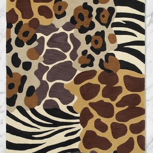 Tapete patchwork com estampa animal | Tapete safari com zebra, leopardo e girafa