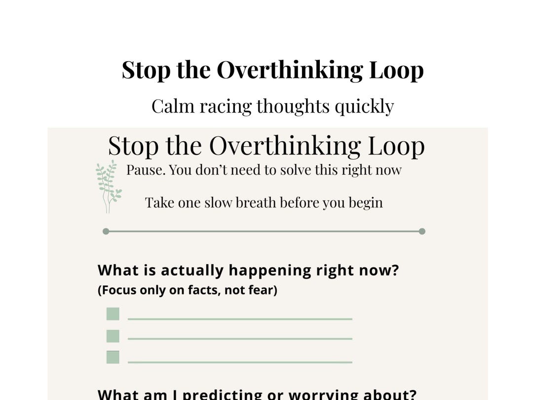 Overthinking Reset Printable, Anxiety Relief Worksheet, Calm Racing ...