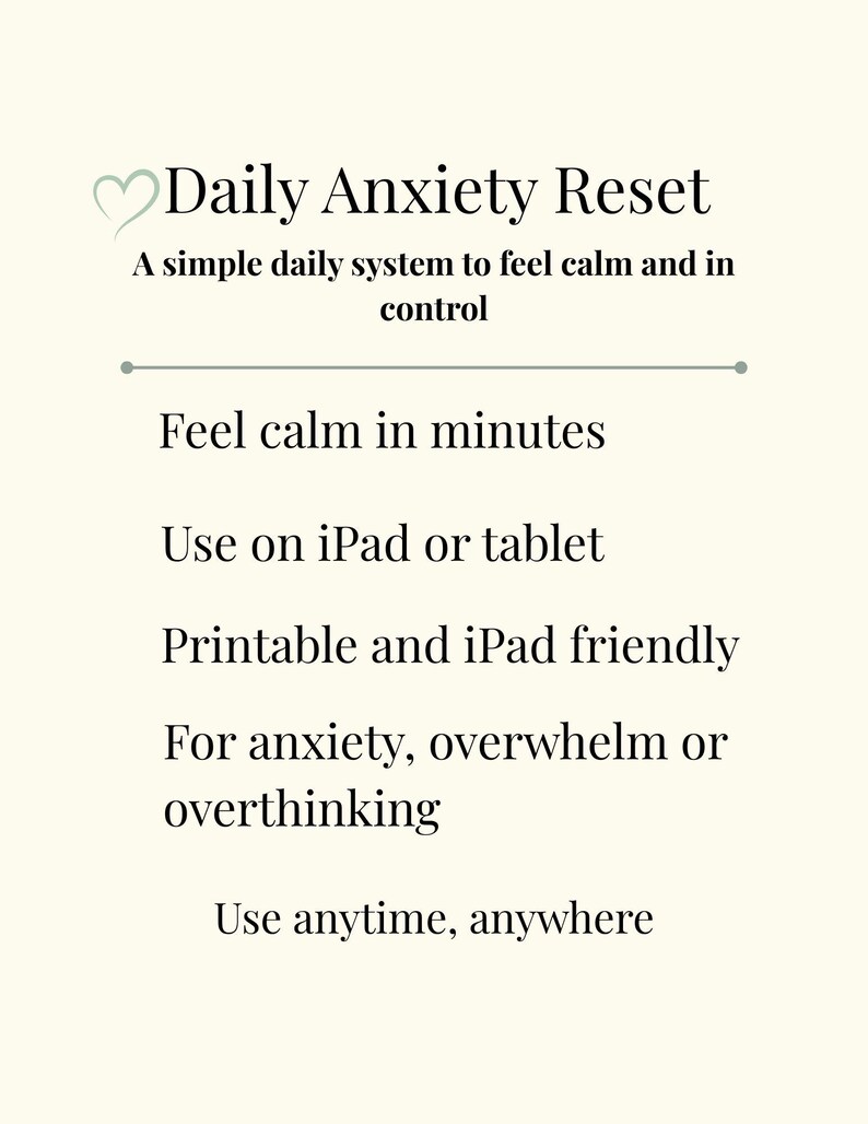 Daily Anxiety Reset Printable, Nervous System Workbook (digital ...