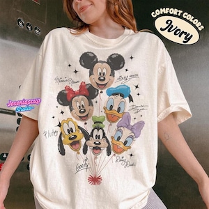 Retro Mickey and Friends Balloon Shirt, Mickey Minnie Donald Daisy Goofy Pluto, Disneyland Trip Family Outfit, Cute Disneyland Friends Tee image 1