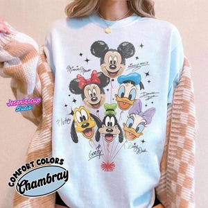 Retro Mickey and Friends Balloon Shirt, Mickey Minnie Donald Daisy Goofy Pluto, Disneyland Trip Family Outfit, Cute Disneyland Friends Tee image 4