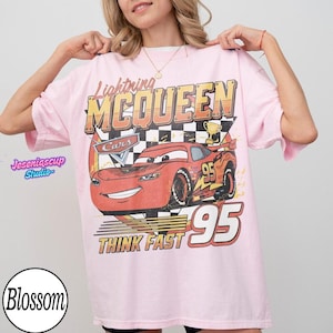 Vintage Lightning McQueen Comfort Colors Shirt, Pixar Cars Tee, Retro McQueen Graphic Tee, Disneyworld Family Vacation Trip 2026 Tee image 3