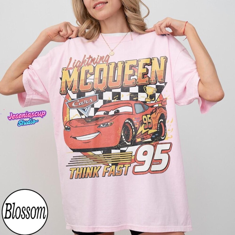 Vintage Lightning McQueen Comfort Colors Shirt, Pixar Cars Tee, Retro McQueen Graphic Tee, Disneyworld Family Vacation Trip 2026 Tee image 3