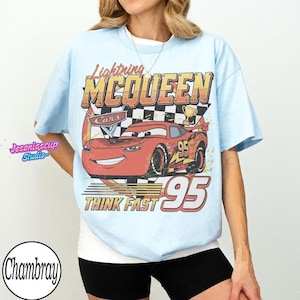 Vintage Lightning McQueen Comfort Colors Shirt, Pixar Cars Tee, Retro McQueen Graphic Tee, Disneyworld Family Vacation Trip 2026 Tee image 4