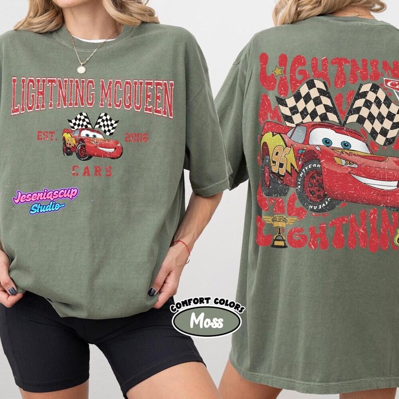 Comfort Colors Vintage Custom Name Pixar Cars Shirt, Lightning McQueen Mater Radiator Springs, Disneyland Family Trip 2026 Tees image 5