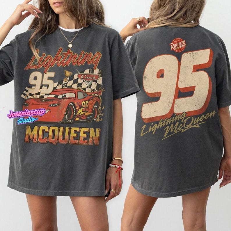 Vintage Lightning McQueen Comfort Colors Shirt, Pixar Cars Shirt, Retro McQueen Graphic Tee, Disneyland Family Vacation Trip Shirt 2026 image 1