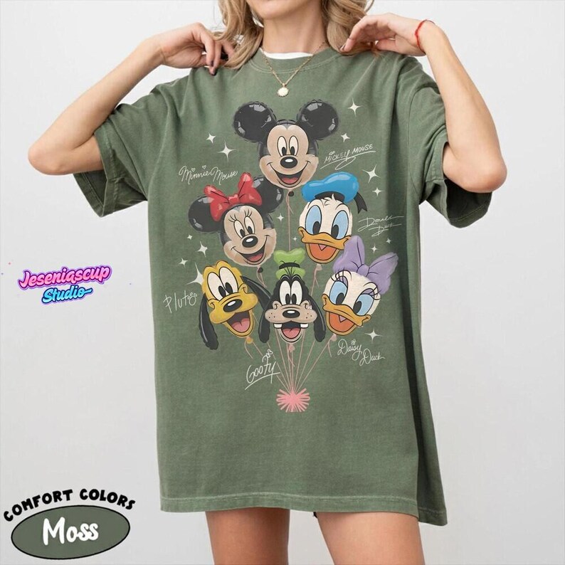 Retro Mickey and Friends Balloon Shirt, Mickey Minnie Donald Daisy Goofy Pluto, Disneyland Trip Family Outfit, Cute Disneyland Friends Tee image 6