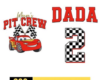 PNG personalizado de cumpleaños familiar con temática de autos de carreras, niño de cumpleaños dos rápidos, mamá y papá del equipo de boxes, descarga digital personalizada de cumpleaños de Disneyland