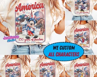 All Characters Disneyland America 250th Anniversary Shirt, Mickey and Friends 4th of July shirts, WDW Magic Kingdom Independence Day shirts