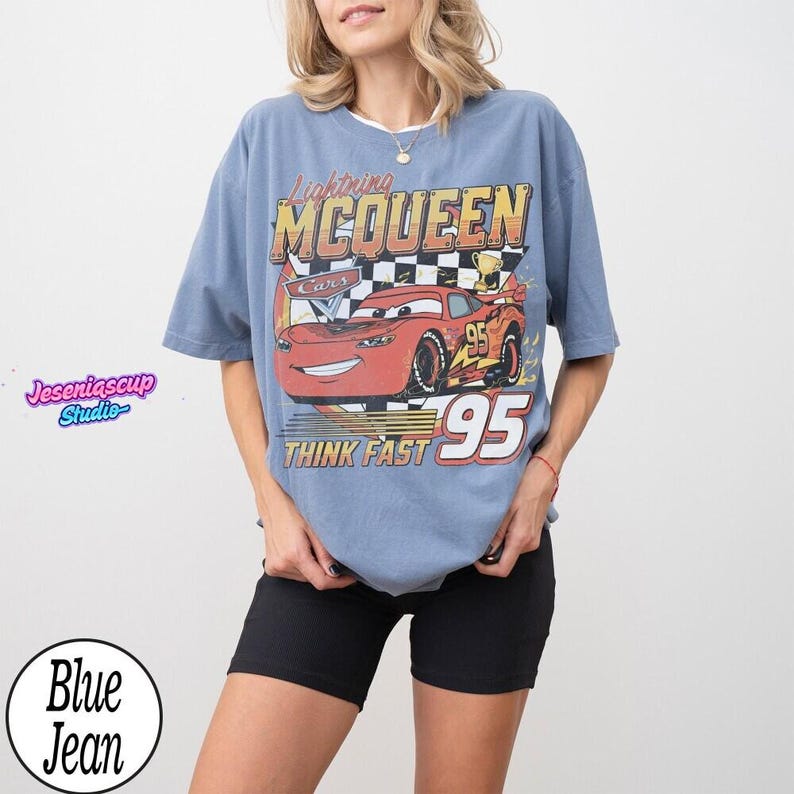 Vintage Lightning McQueen Comfort Colors Shirt, Pixar Cars Tee, Retro McQueen Graphic Tee, Disneyworld Family Vacation Trip 2026 Tee image 6