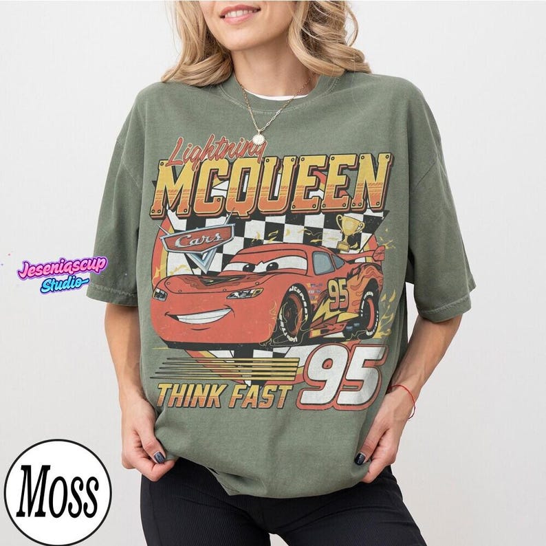 Vintage Lightning McQueen Comfort Colors Shirt, Pixar Cars Tee, Retro McQueen Graphic Tee, Disneyworld Family Vacation Trip 2026 Tee image 5