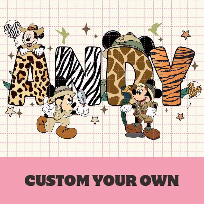 Personalized Safari Mickey Birthday PNG, Custom Name Mickey Mouse Birthday Png, Disneyland Birthday Png, Magic Kingdom Digital Download image 1