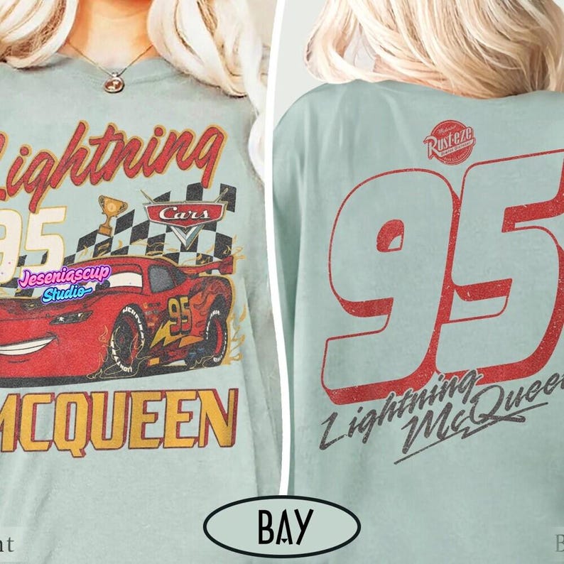 Retro Two Sided Lightning Mcqueen Comfort Colors Shirt, Disneyland Cars Shirt, Disneyland Pixar Cars Shirt, Cars Family Vacation 2026 Tee image 2