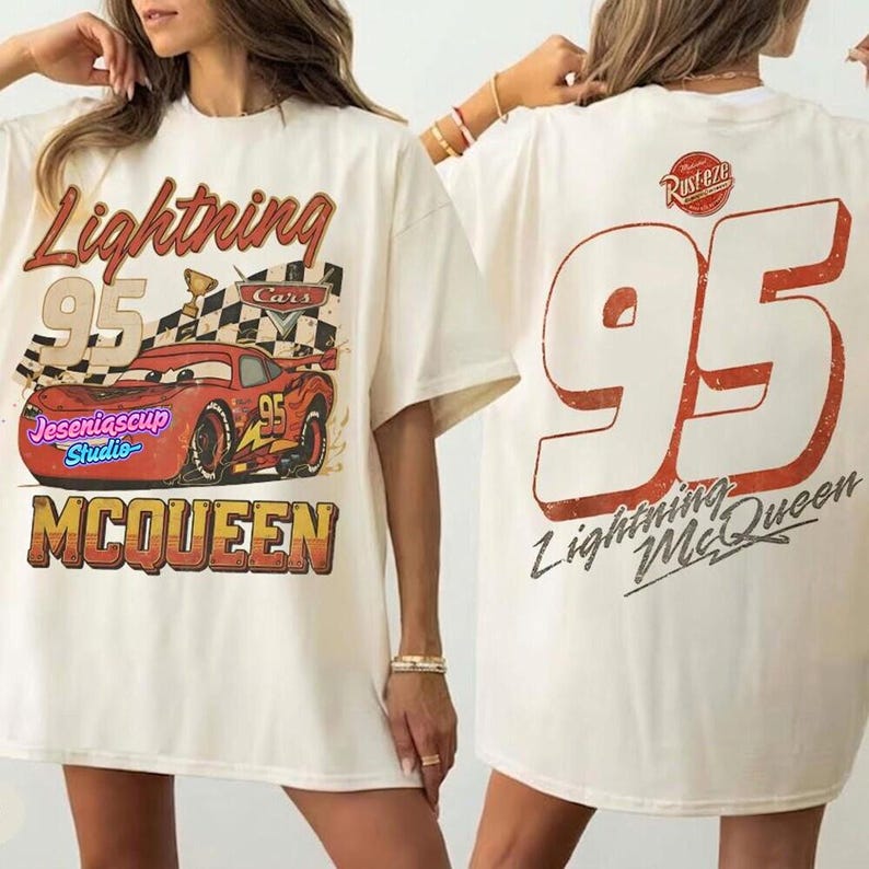 Vintage Lightning McQueen Comfort Colors Shirt, Pixar Cars Shirt, Retro McQueen Graphic Tee, Disneyland Family Vacation Trip Shirt 2026 image 2