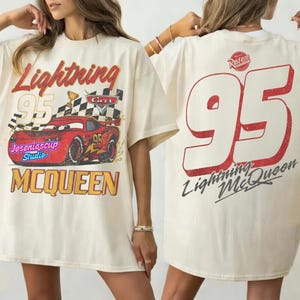 Retro Two Sided Lightning Mcqueen Comfort Colors Shirt, Disneyland Cars Shirt, Disneyland Pixar Cars Shirt, Cars Family Vacation 2026 Tee image 1