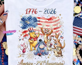 USA 250th Anniversary Pooh Shirt, Patriotic 4th of July Shirt, Winnie the Pooh Friends America 1776 2026, Retro Disneyland Independence Day