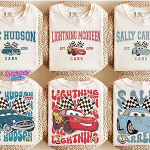 Comfort Colors Vintage Custom Name Pixar Cars Shirt, Lightning McQueen Mater Radiator Springs, Disneyland Family Trip 2026 Tees image 1
