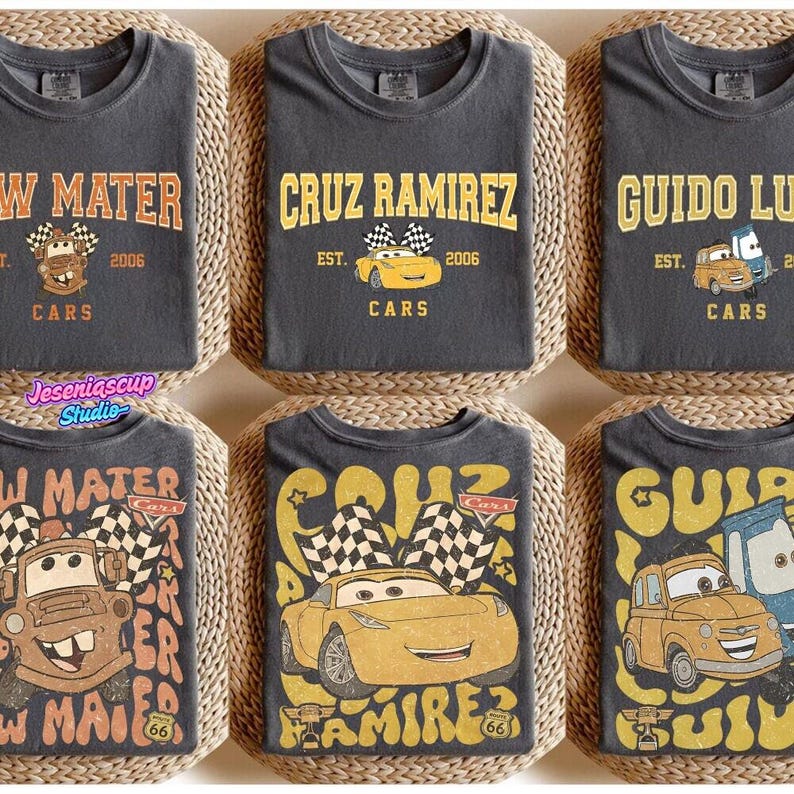 Comfort Colors Vintage Custom Name Pixar Cars Shirt, Lightning McQueen Mater Radiator Springs, Disneyland Family Trip 2026 Tees image 2