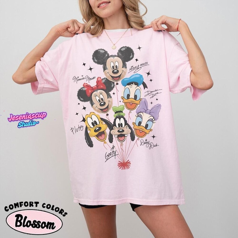Retro Mickey and Friends Balloon Shirt, Mickey Minnie Donald Daisy Goofy Pluto, Disneyland Trip Family Outfit, Cute Disneyland Friends Tee image 3