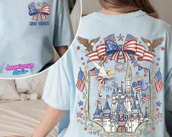 Disneyland Castle Coquette Bow 250th America Anniversary T-Shirt, Independence Day 4th of July Tee, Disneyland Patriotic Shirt, Family Shirt
