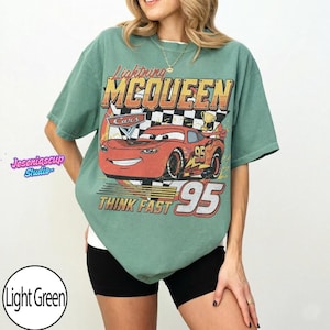 Vintage Lightning McQueen Comfort Colors Shirt, Pixar Cars Tee, Retro McQueen Graphic Tee, Disneyworld Family Vacation Trip 2026 Tee image 7