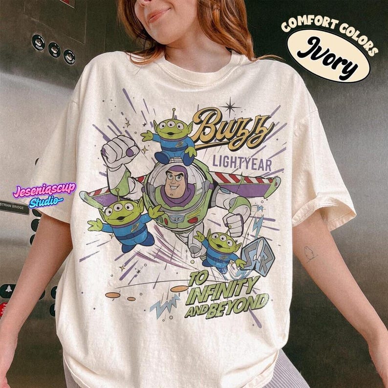 Vintage Buzz Lightyear To Infinity And Beyond Shirt, Retro Toy Story Alien Pixar Tee, Space Ranger, Disneyland Family Trip Matching image 1