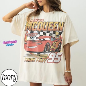 Vintage Lightning McQueen Comfort Colors Shirt, Pixar Cars Tee, Retro McQueen Graphic Tee, Disneyworld Family Vacation Trip 2026 Tee image 2