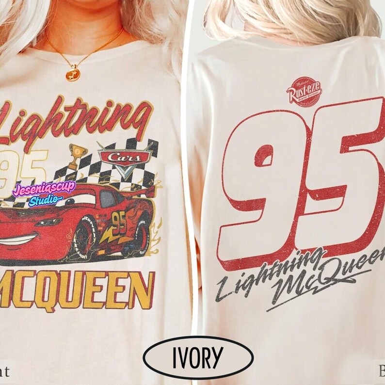Retro Two Sided Lightning Mcqueen Comfort Colors Shirt, Disneyland Cars Shirt, Disneyland Pixar Cars Shirt, Cars Family Vacation 2026 Tee image 3