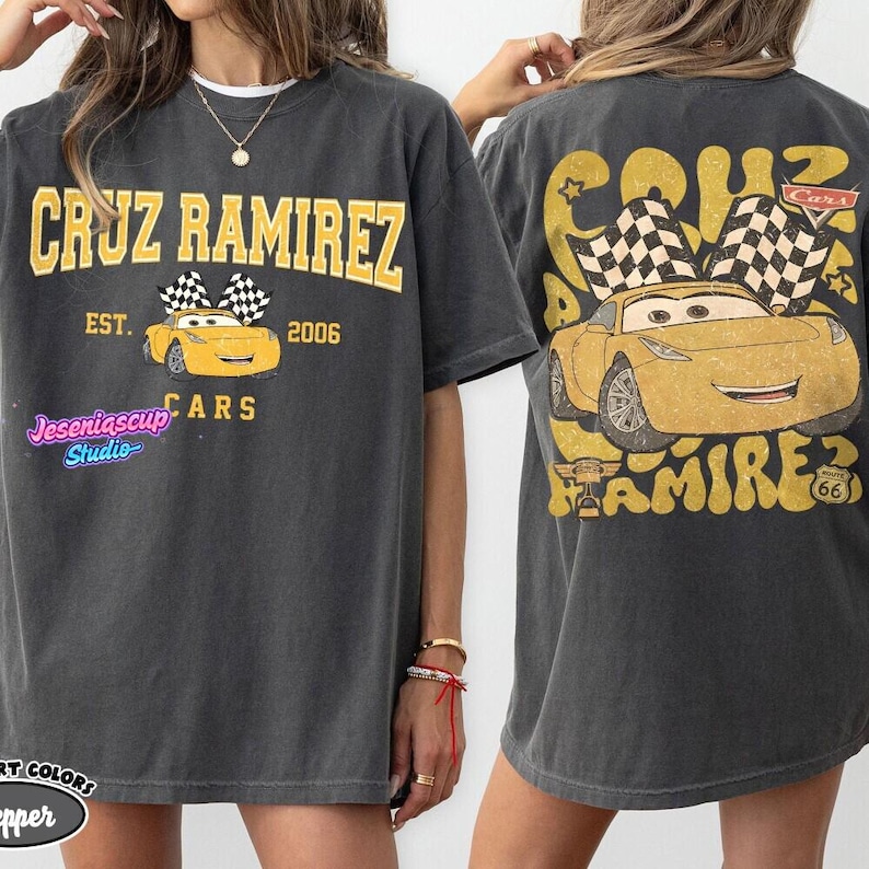 Comfort Colors Vintage Custom Name Pixar Cars Shirt, Lightning McQueen Mater Radiator Springs, Disneyland Family Trip 2026 Tees image 4