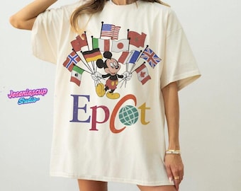 Comfort Colors EPCOT Shirt, Mickey Flags of Nations Vintage 90s Style WDW Unisex Tee, Disneyland EPCOT World Tour, Family Trip Shirt