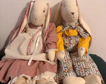Vintage Handmade Floppy Ear Bunny Farm/Cottage Style 20" Pair