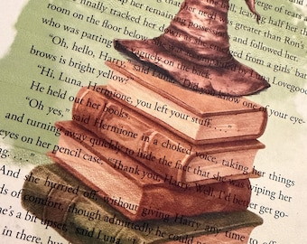 Sombrero y libros de la escuela de magia, impresión de página de libro