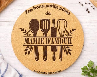 Dessous de plat en liège personnalisé – Mamie d'amour (Ou Maman, Papa etc..)