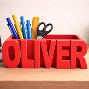 Personalised Name Desk Organiser | Custom 3D Printed Pen Holder, Stationery Storage