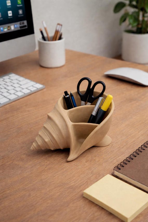 Seashell Desk Organizer – Coastal Pen Holder, Beach Stationery Storage